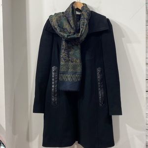 Saldarini Italy Vintage Wool/ Silk Floral/ Paisley Green/ Navy Blue Scarf